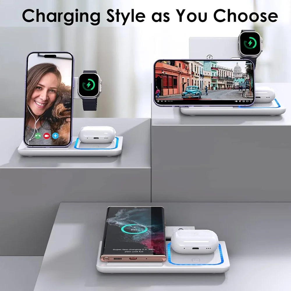 Cargador Inalámbrico 3 en 1 – 15W para iPhone, Apple Watch y AirPods