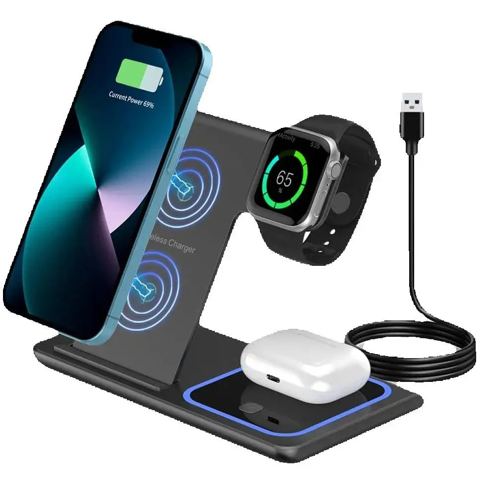 Cargador Inalámbrico 3 en 1 – 15W para iPhone, Apple Watch y AirPods