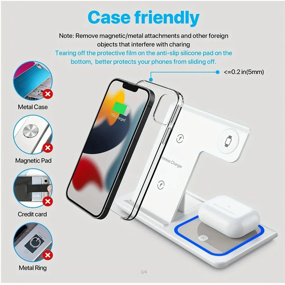 Cargador Inalámbrico 3 en 1 – 15W para iPhone, Apple Watch y AirPods