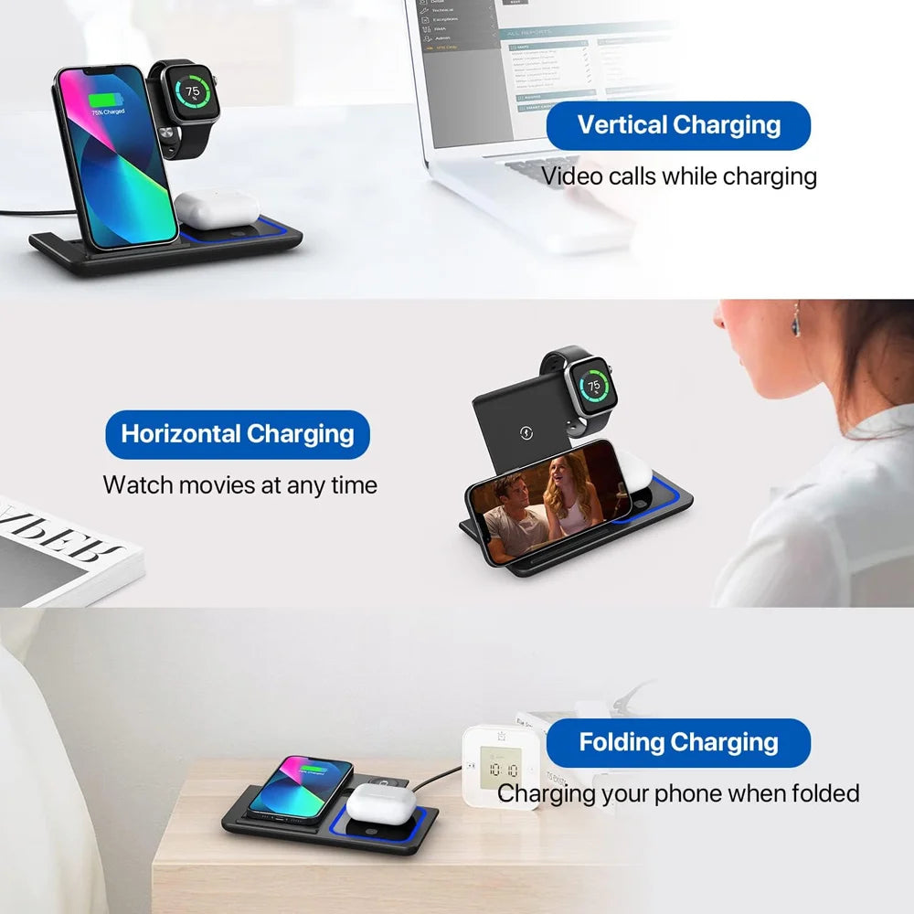 Cargador Inalámbrico 3 en 1 – 15W para iPhone, Apple Watch y AirPods